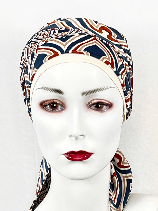 Chemo Mützen Kombinationen mit Muster & angenähtem Nackenband