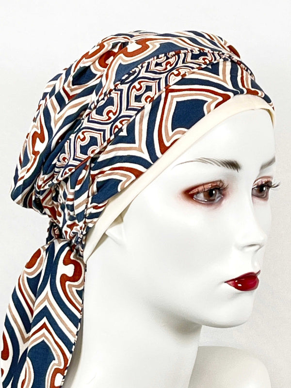 Chemo Mützen Kombinationen mit Muster & angenähtem Nackenband