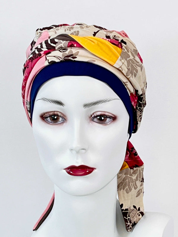 Chemo Mützen Kombinationen mit Muster & angenähtem Nackenband