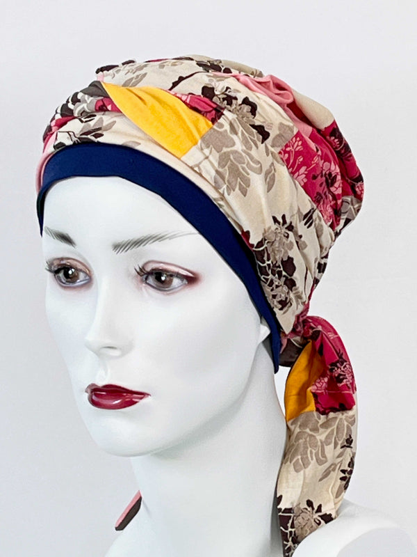 Chemo Mützen Kombinationen mit Muster & angenähtem Nackenband