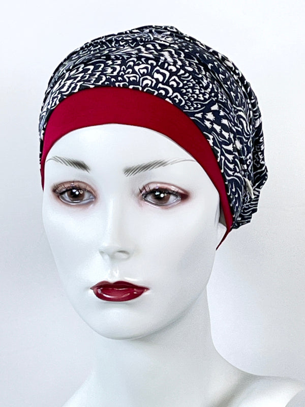 Mützen Kombination Bluewhite & Beanie Weinrot