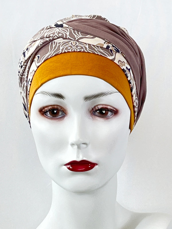 Chemo Mützen Kombination Beige Ornaments & Beanie Honey