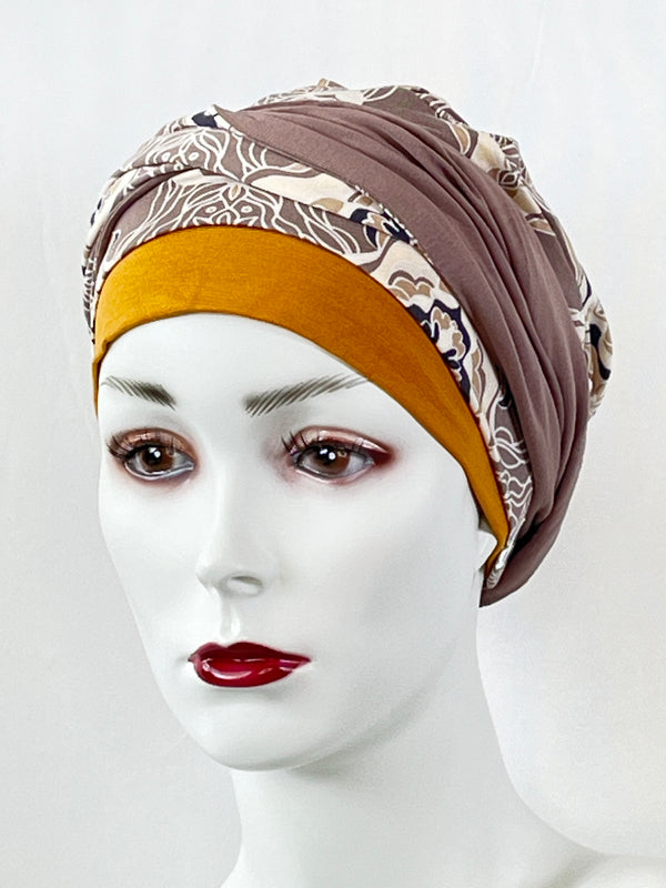 Chemo Mützen Kombination Beige Ornaments & Beanie Honey