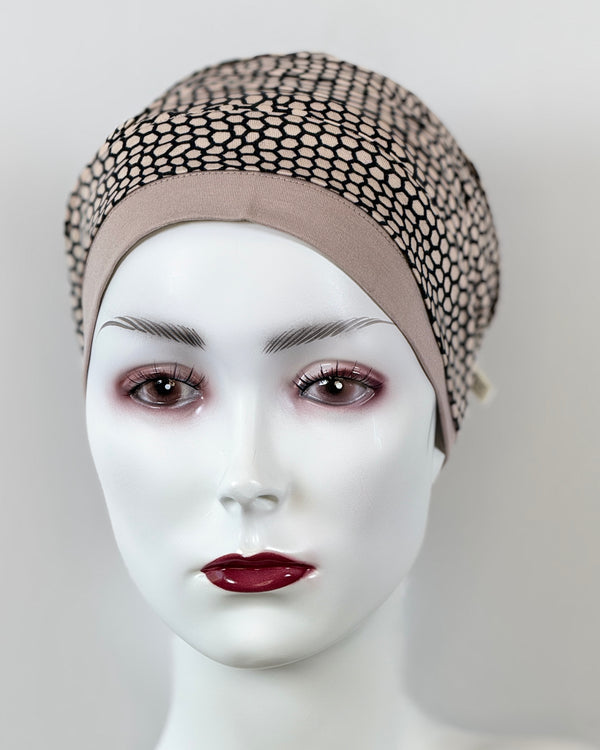 Mütze für Chemo & Alopezie - Taupe gemusterte Kombination