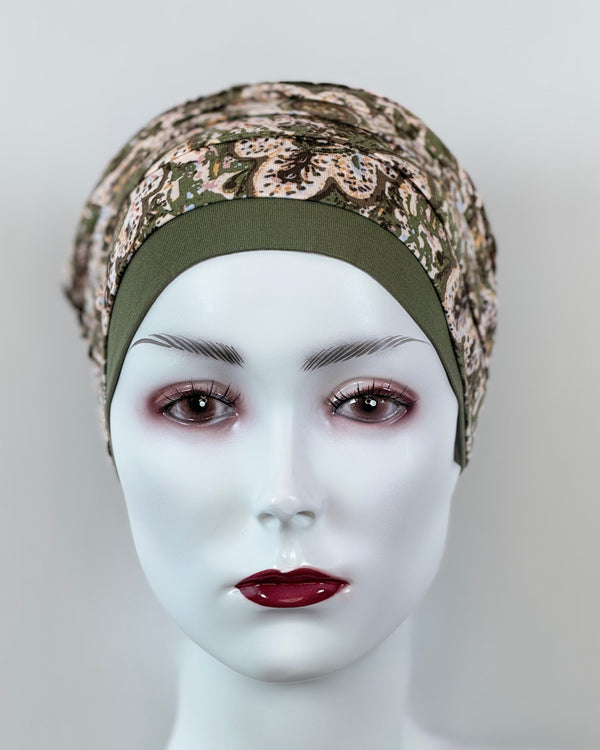 Mütze für Chemo & Alopezie - Grün gemusterte Kombination