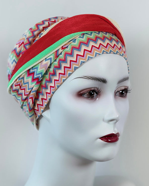 Mützen für Chemo & Alopezie - Gemustert mit Stirnband